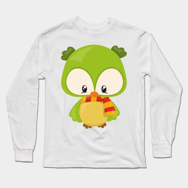 Cute Owl, Little Owl, Baby Owl, Owl With Scarf Long Sleeve T-Shirt by Jelena Dunčević